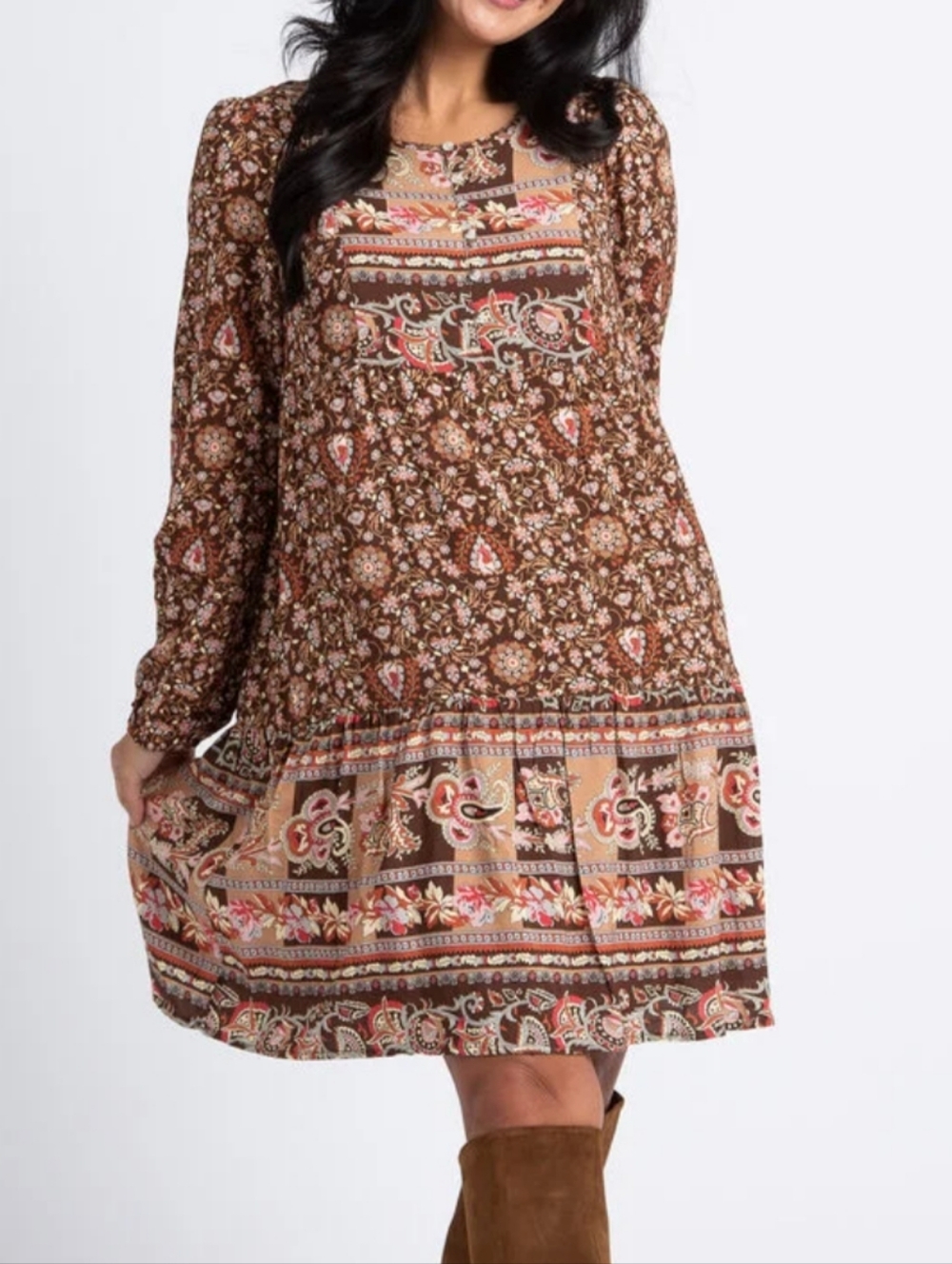 61. Tribal Printed Challis Button Up Dress